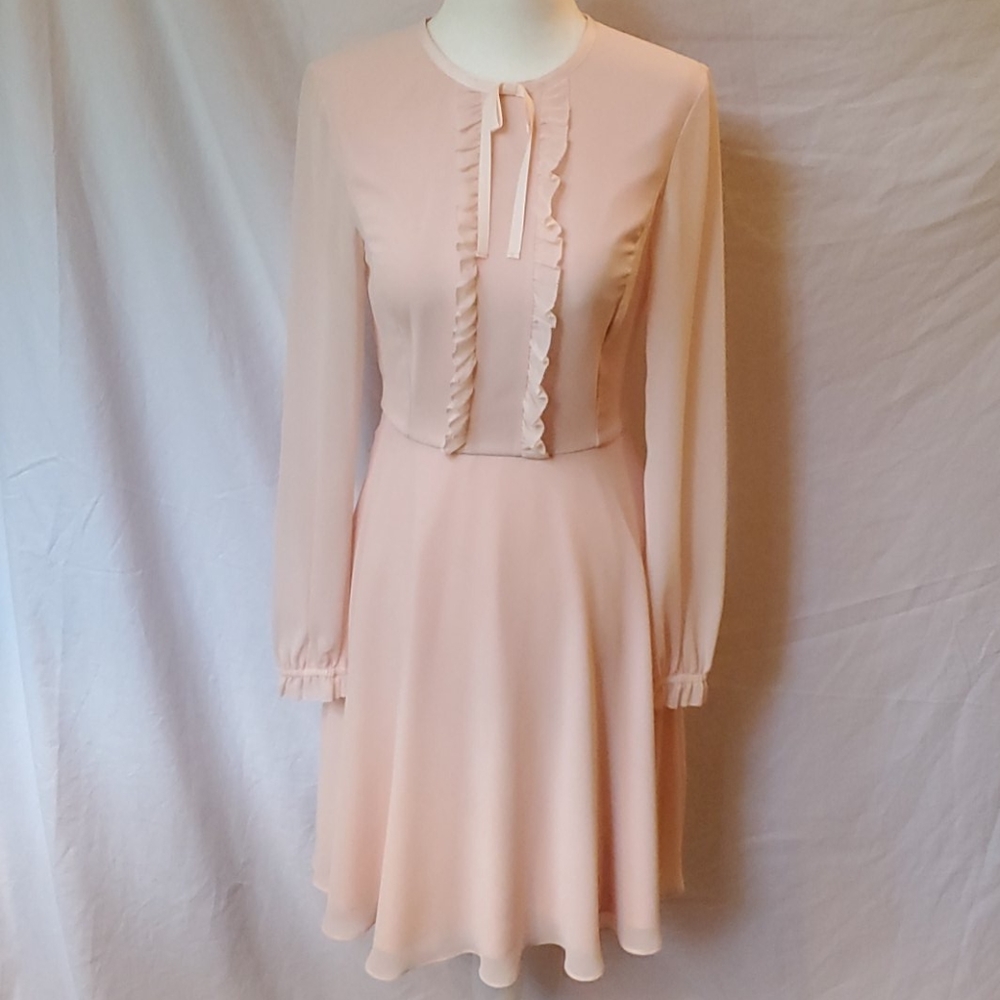 Ted Baker Bow Ruffle Frill Dress Nude Pink